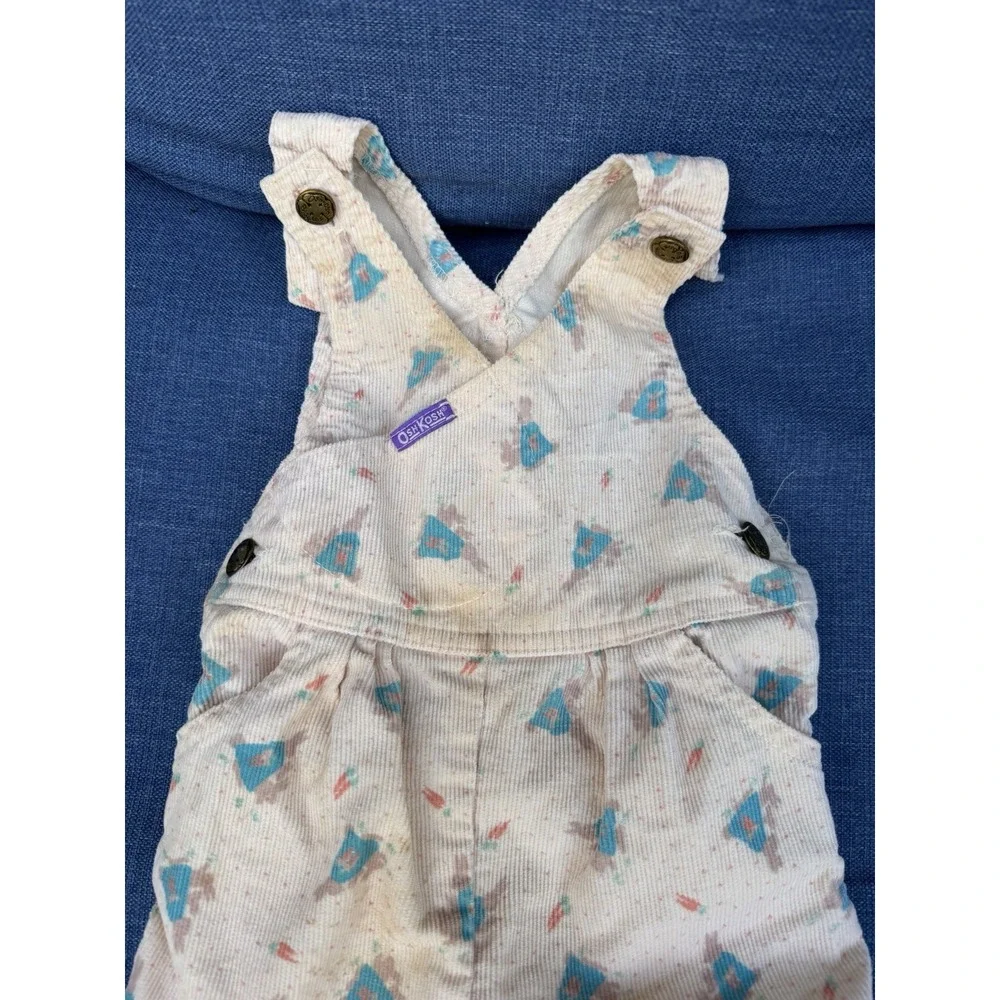 OshKosh B'Gosh 80s VTG Vestbak  Corduroy Bunny Rabbit Easter Overalls 12 months